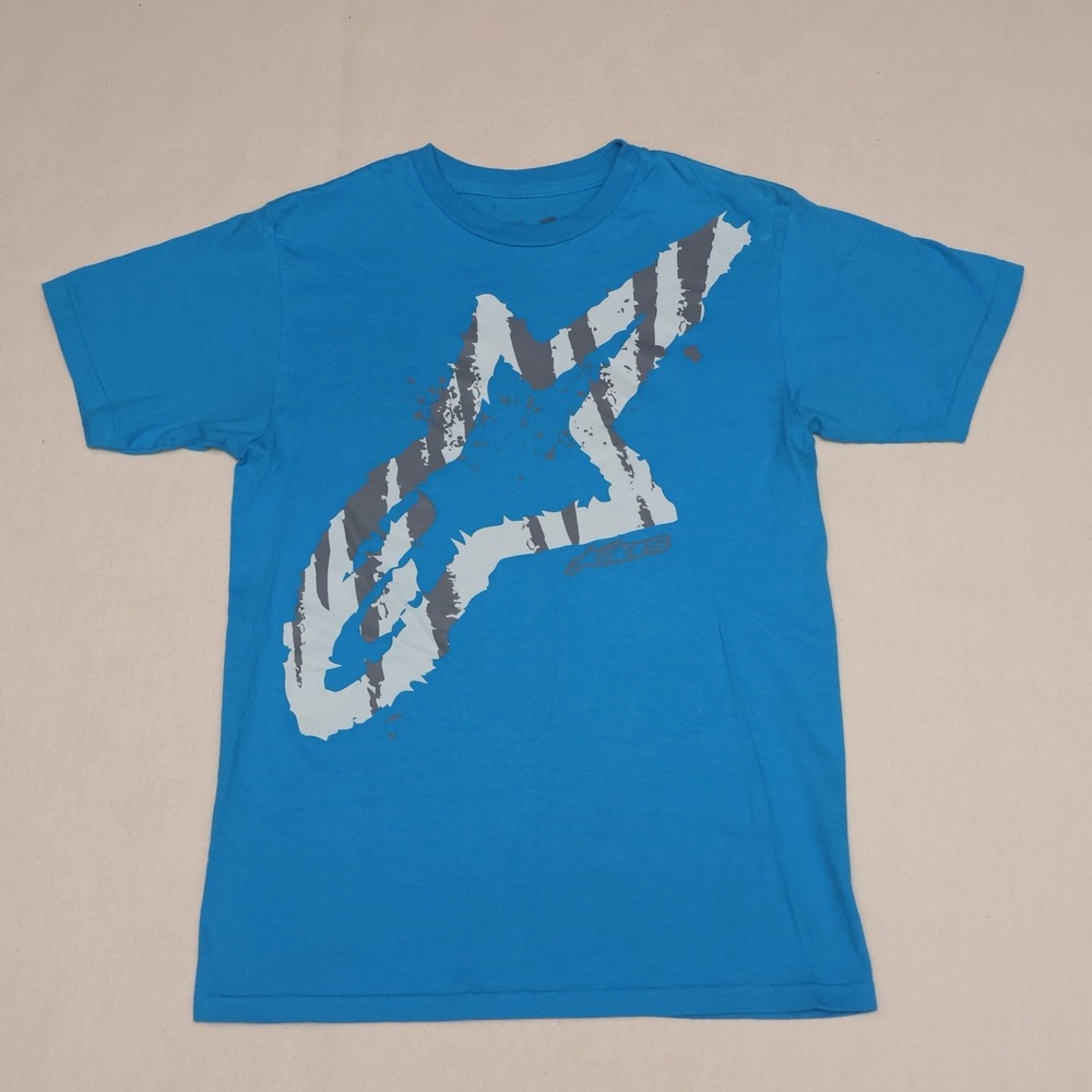 Alpinestars Classic Fit T Shirt Mens Small Blue Moto Motocross Graphic Tee
